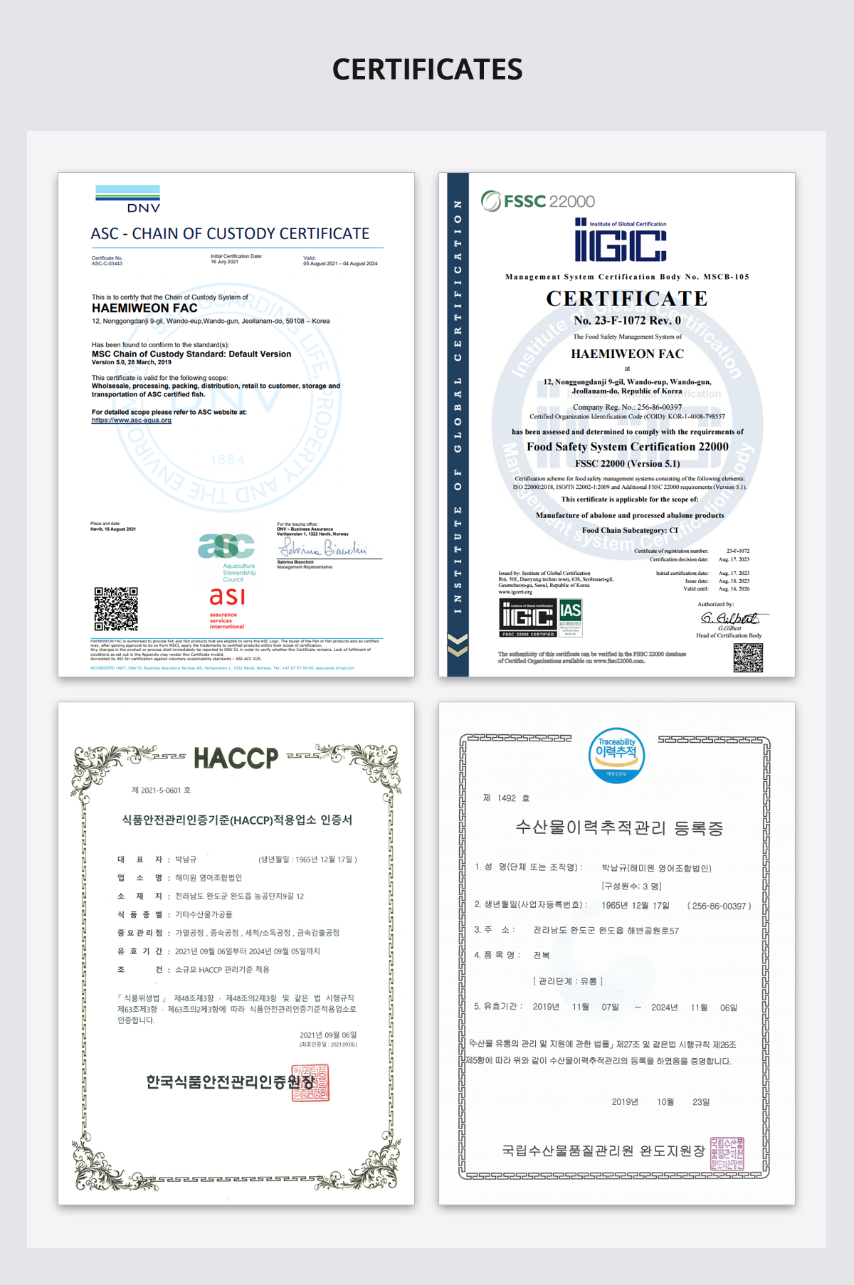 Certificates